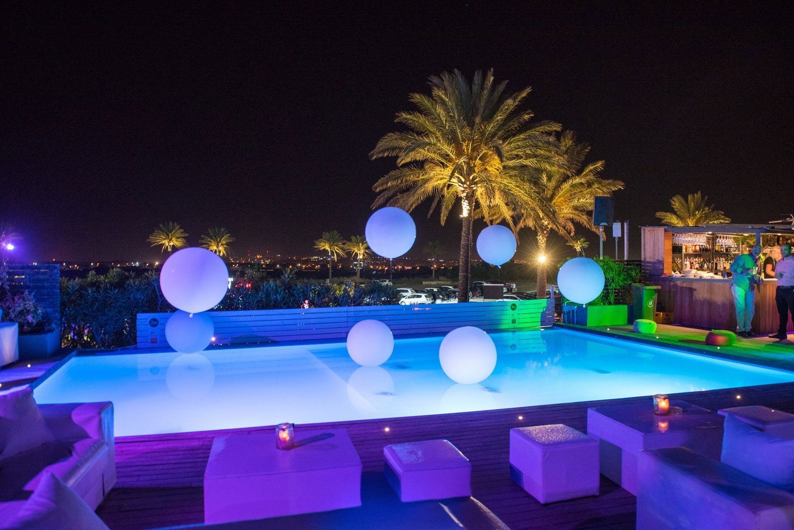 Rooftop pool celebration reference image